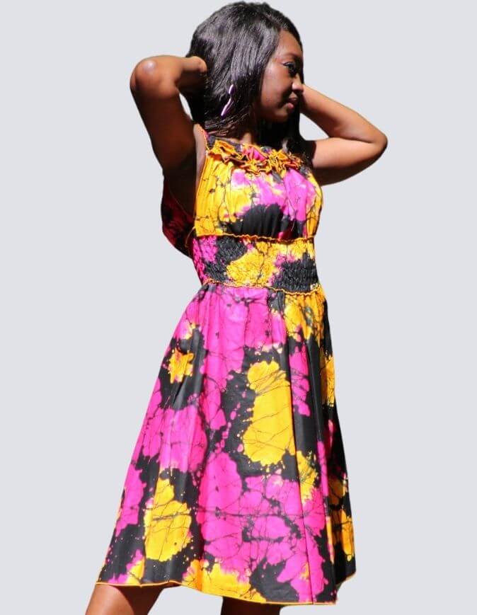 Robe été Céleste en wax africain motifs ethnique coton été