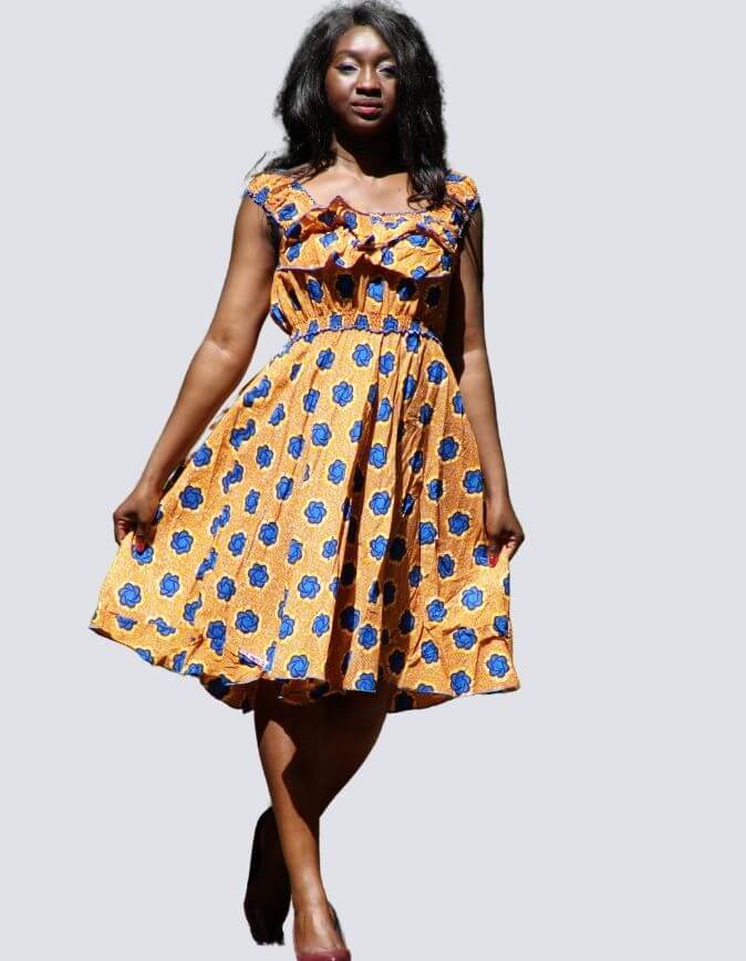 Robe été Victorine en wax africain motifs ethnique coton été