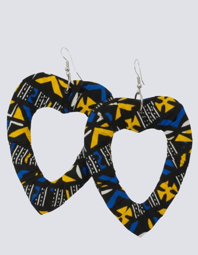 Créoles cœur bleu jaune